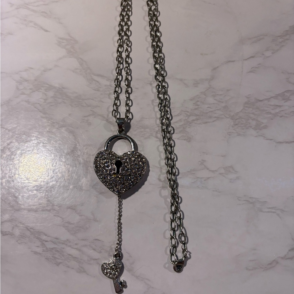 Silver Heart Lock and Key Necklace